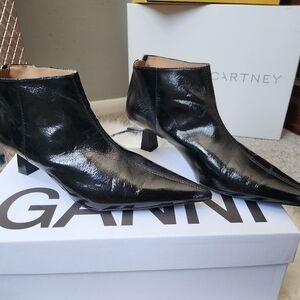Ganni Glossy Black Ankle Boots